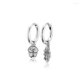 Hoop Earrings 925 Sterling Silver Acorn & Leaf For Women Jewellery Clear CZ Earing Female Girl Party Gift Ear Brincos