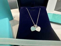 Classic Fashion Versatile Double Heart Enamel Pendant Necklace