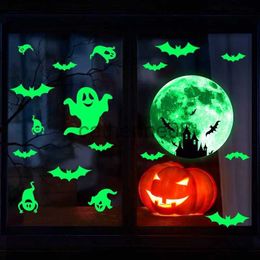 Other Event Party Supplies Halloween Luminous Stickers Theme Bat Pumpkin Ghost Wall Sticker House Window Wall Halloween Party Decoration Suppliers Kids Toy x1009