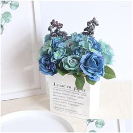 Decorative Flowers Wreaths Silk Artificial European Rose Hyrangea Flower Bouquet For Home Floral Decor Arrangement No Vase Drop Delive Dhlzj