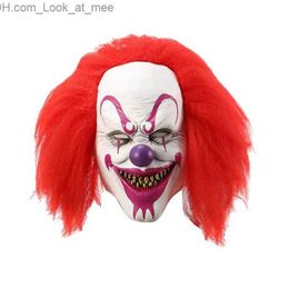 Party Masks Halloween Cosplay Face Cover Horror Clown Mask Party Props Clubwear Clown Cosplay Mask With Red Hair Wig Festivals Accessories Q231007