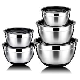 Jewellery Pouches 5 Pcs Mixing Bowl Stainless Steel Salad With Airtight Lid&Non- Base Serving For Kitchen Cooking Baking Etc