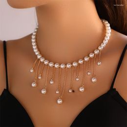 Pendant Necklaces Imitation White Pearl Y2K Tassel Necklace For Women Clavicle Bead Statement Jewelry Choker Luxury Accessories Collares