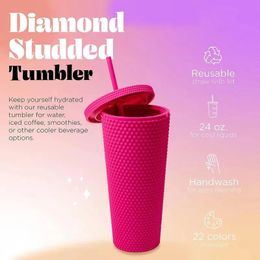 Mugs Studded Tumbler With Straw Lid Diamond Radiant Goddess Cup Reusable BPA Free Double Layer Plastic Cold WaterMug Coffee Mug 24 OZ 231007