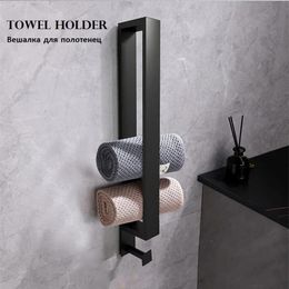 Towel Racks Towel Holder Towel Rack No Drilling Bathroom Towel Hanger Wall-Mounted Towel Bar 304Stainless Steel Black Toilet Towel Storage 231007