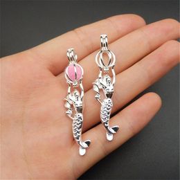 10pcs bright silver mermaid pearl cage necklace pendant aromatherapy essential oil diffuser mermaid charms for jewelry making336W