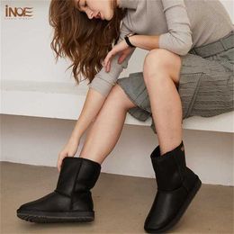 Leather Natural Wool Sheep Fur Lined Women Mid-calf Casual Winter Snow Boots Warm Shoes Waterproof Black 230922