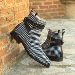 Boots Ankle Boots for Men Business Plaid Buckle Strap Pu Leather Cowboy Boots Chelsea Boots Men 231007