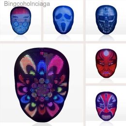 Tema Traje Quente Bluetooth RGB Light Up LED Máscara DIY Imagem Animação Texto Halloween Natal Carnaval Come Glow Party Máscaras DecorL231008