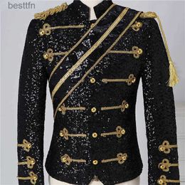 Theme Costume Mens Black Sequin Steampunk Blazer Jacket Stand Collar Tassel Design Blazers Men Nightclub Party Prom Rock and Roll ComesL231007