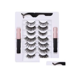 False Eyelashes Newest Magnetic Eyeliner Kit 7 Pairs Thick Natural Long Fake Lashes Set With Tweezer Handmade Drop Delivery Health Bea Dh9Eg