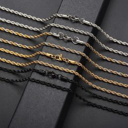 Punk Hiphop Necklace Chains ed Rope Stainless Steel For Women Men Gift Gold Silver Black South American Designer Jewellery Neck238t