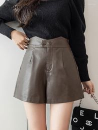 Women's Shorts 2023 Autumn Winter PU Leather Women High Waist All-match Casual Wide Leg Short Sexy Loose Boot Pants Female