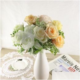 Decorative Flowers Wreaths 5 Heads Single Bunch Artificial Rose / Simation European Peony Bouquet For Bride Flowers Drop Delivery Home Dhrw3