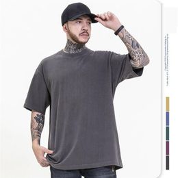 Men's T-Shirts 2021 High Quality Nice Washed Thick Fabric T-shirt Women's Summer Blank Solid Colour Top293F