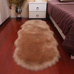 Carpets Plush Soft Sheepskin Bedroom Carpet Imitation Wool Pad Long Hair Bedside Mat Sofa Cushion Rugs Living Room Fur Carpet 231006