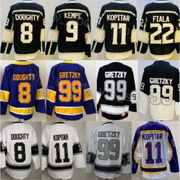 Mens Hockey 22 Kevin Fiala Jerseys Reverse Retro 9 Adrian Kempe 99 Wayne Gretzky 8 Drew Doughty 11 Anze Kopitar Stadium Series Embroidery Vintage Classic Breathable