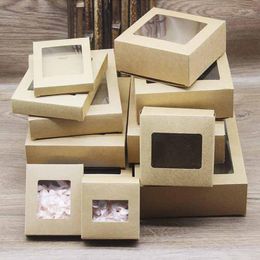 Gift Wrap 200Pcs White Brown Paper Soap Box Kraft Package With Clear Pvc Window Candy Favours Arts&Krafts Display