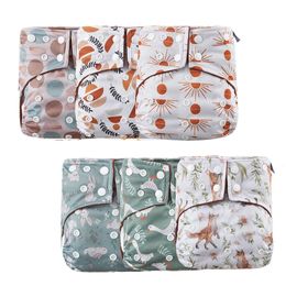 Tygblöjor Elinfant 6 PCS Pocket Tygblöja för Baby Coffee Fleece Inre tvättbar justerbar vattentät olika mönster Diapers Set 231006