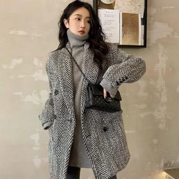 Women's Suits UNXX Large Size High-grade Woollen Suit Coat100kg Autumn And Winter Fat MM Long Herringbone Coat Lady Jacket Top