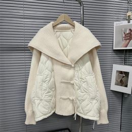 Women's Trench Coats Fashion Big Turn-down Collar Knitted Patchwork Parka Sweet Solid Loose Sweater Coat Autumn Winter 2023 Korean Jackets