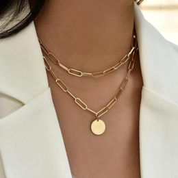 Pendant Necklaces Punk Multi Layered Gold Colour Chain Choker Necklace Jewellery For Women Hip Hop Big Disc Clavicle Thick