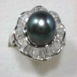Charming 12MM Black Shell Pearl Round Bead Ring 7 8 92155
