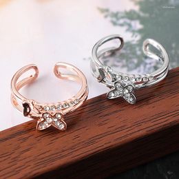 Cluster Rings Fashion Gold Silver Color Double Butterfly Dainty Insect Minimalist For Women Girls French Jewlery 2023 Trendy