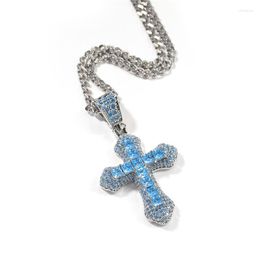 Pendant Necklaces Sky Blue Cross Necklace 3 Colors Hip Hop Iced Out CZ Stone For Women Men Jewelry Gifts