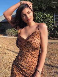 Casual Dresses Leopard Print Maxi Dress Summer Strap Sexy Backless Bodycon Sleeveless See Through Vacation Beach Club Party Outfits 2023
