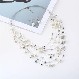 Genuine Freshwater Multilayer Pearl Woman fashion Natural Choker Necklace Girls Jewellery White Bridal Wedding Gift E02 J190722237I