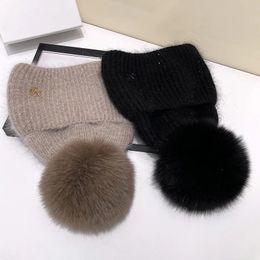 BeanieSkull Caps Letter M Angora Beanie Hat Womens Pom poms Warm Rabbit Fur Wool Knitted Fashion Fluffy Winter 231006