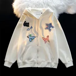 Women's Hoodies Y2K Streetwear American Retro Sweet Embroidered Star Butterfly Cardigan Women High Street Loose Hooded Sweater Top