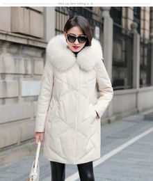 Women's Leather 2023 Coat Jacket Down Women Fur Collar Coats Hooded Sheep Jac
