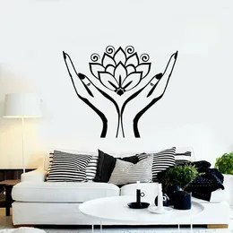Wall Stickers Lotus Flower Buddhism Hands Yoga Meditation Decal Studio Decor Home Room Mural CC18