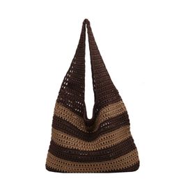 Knitted bag 2023 new niche design striped knit trendy and minimalist hollowed out portable shoulder for women 231007