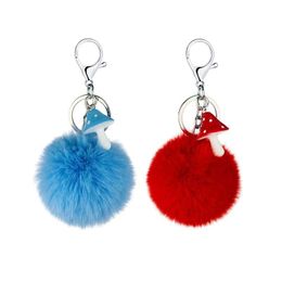 Key Rings Creative Resin Hair Ball Small Gift Colour Mini Mushroom Ring Pendant Drop Delivery Jewellery Otx2S