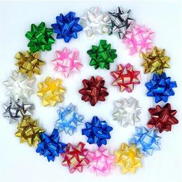 Christmas Decorations 60Pcs 3.8Cm Mini Bright Gift Pull Bows Christmas Festival Gift Bows Self Adhesive Gift Wrap Bows Wrapping Ribbon 231006