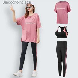 Active Sets New Yoga Bra Set Women Running Sports Suit Yoga Leisure Fitness Loose Gym High Waist Fast Drying Gym Building Body PantL231007
