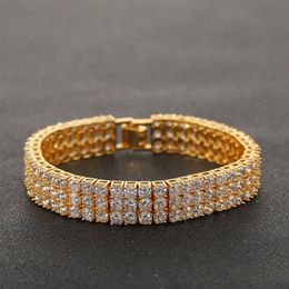Who Hip Hop 3 Row Tennis Chain Gold Silver Cubic Zirconia Iced Out CZ Stones Bracelet267B
