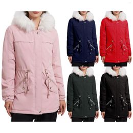 Women's Jackets Warm Coat Solid Jacket Outwear Lined Trench Winter Hooded Long Sleeve Zipper Fleece And Down Okay It