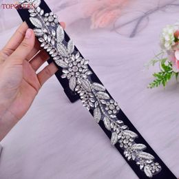 Belts TOPQUEEN Women Elastic Belt Silver Crystal Applique Sparkly Sash For Wedding Skirt Handmade Diamond Evening Dress S373-B