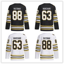 Hockey Jerseys David Pastrnak 88 Brad Marchand 63 Patrice Bergeron 37 Black White Colour 100th Anniversary S-XXXL Ed Men Jersey