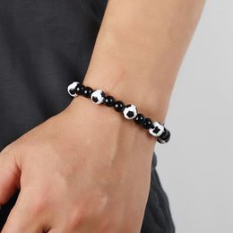 Strand Sport Style Black White Inspirational Resin Football Beads Bracelet For Men Casual Elastic Bracelets Fans Souvenir Gifts