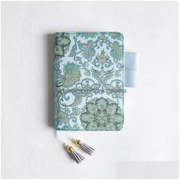 Notepads Wholesale European-Style Flying Blue Flower Notebook Tassel Mark Hand Account Book Lattice Small Fresh Creative Diary 23052 Dh9Db