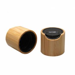 24/410 Bamboo Wooden Press Cap, DIY Cosmetic Black Lotion Lid, Bamboo Makeup Tools, 24mm Bamboo Cosmetic Cream Cover F1533 Bqlbg