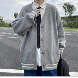 Men's Sweaters British Retro Cardigan Sweater Korean Harajuku Academic Knitted Sweater Pullover Hip Hop Streetwear Loose Knitwear Tops 231007