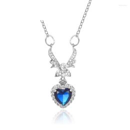 Pendants Blue ZIrcon Heart Shape Pendant Necklace For Women Sterling Silver Jewlery