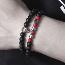 Link Bracelets 2pcs/set Beaded Bracelet Men 8mm Lava Tiger Eye Stone Bead Charm Sets Jewellery Gift Pulsera Hombre