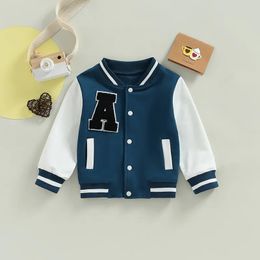 Jackets Kids Baseball Jackets for Boys Girls Baby Outerwear Letter Pattern Long Sleeve Buttons Front Coat Spring Fall Children Clothes 231007